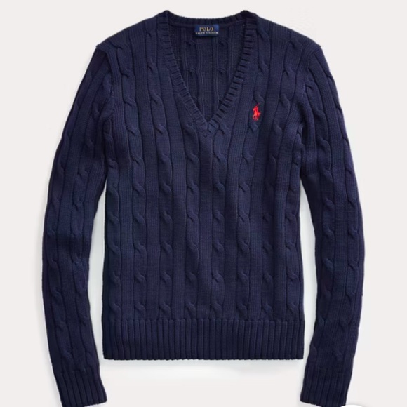 Ralph Lauren Sweaters - NWT Ralph Lauren Cable-Knit Cotton V-Neck Sweater - Navy Blue (XL)